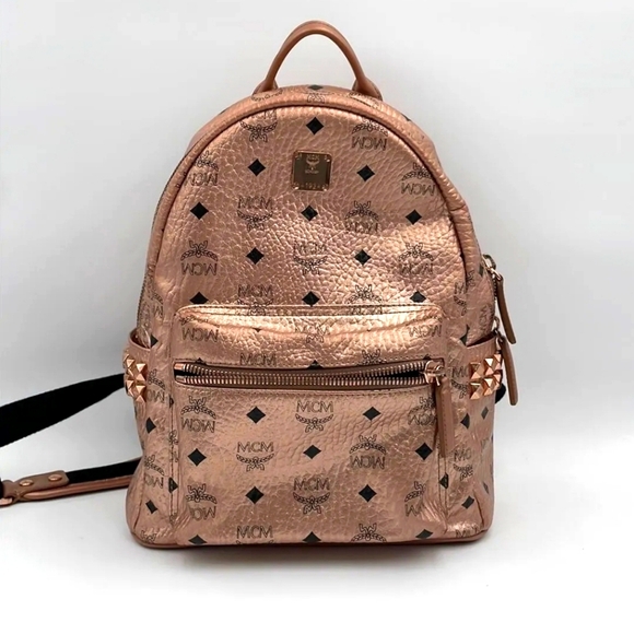 🚫 SOLD 🚫 MCM Medium Rose Gold Visetos Studded Backpack - Picture 1 of 1